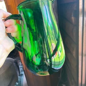 Anchor Hocking Forest Green Glass Pitcher 5 tumbler set 1960s Vintage glass